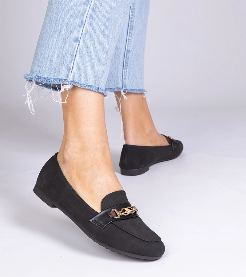 Gemre Mocasini negri cu finisaj mat și ornament auriu Gloriasa