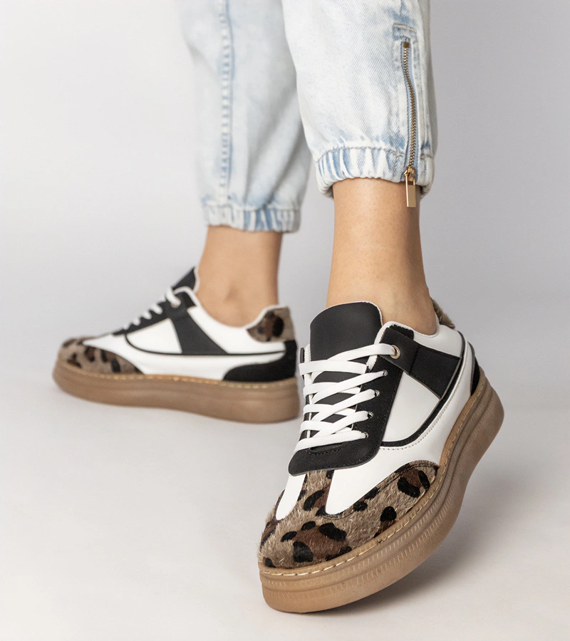 Gemre Adidași alb-negru cu detalii leopard Meril