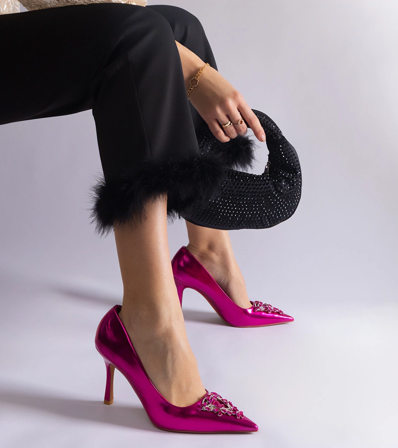 Gemre Almana pink patent stilettos embellished with rhinestones