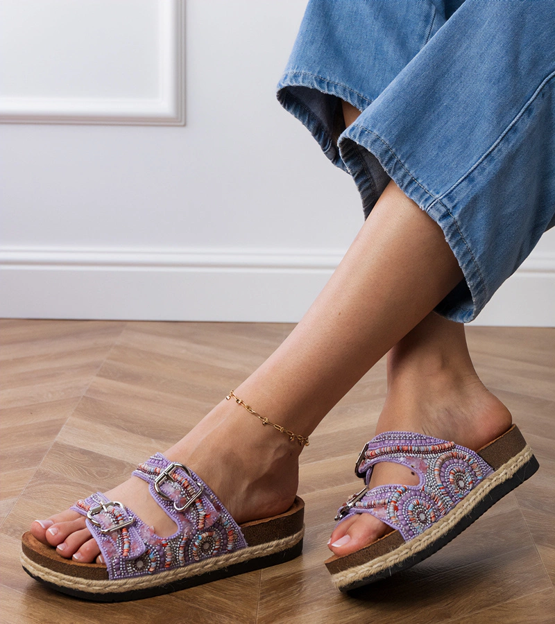 Gemre Sandale etnice violet cu catarame pe barete Zebrina