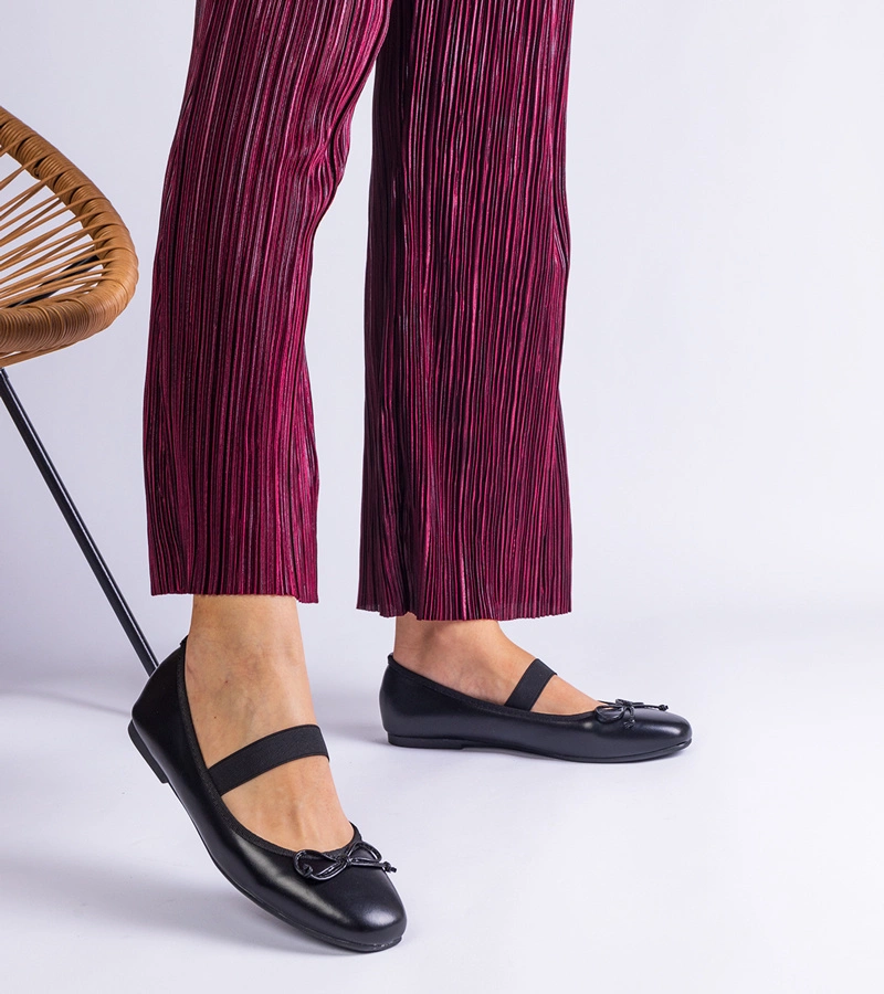 Gemre Balerini negri cu elastic și fundă decorativă Newton