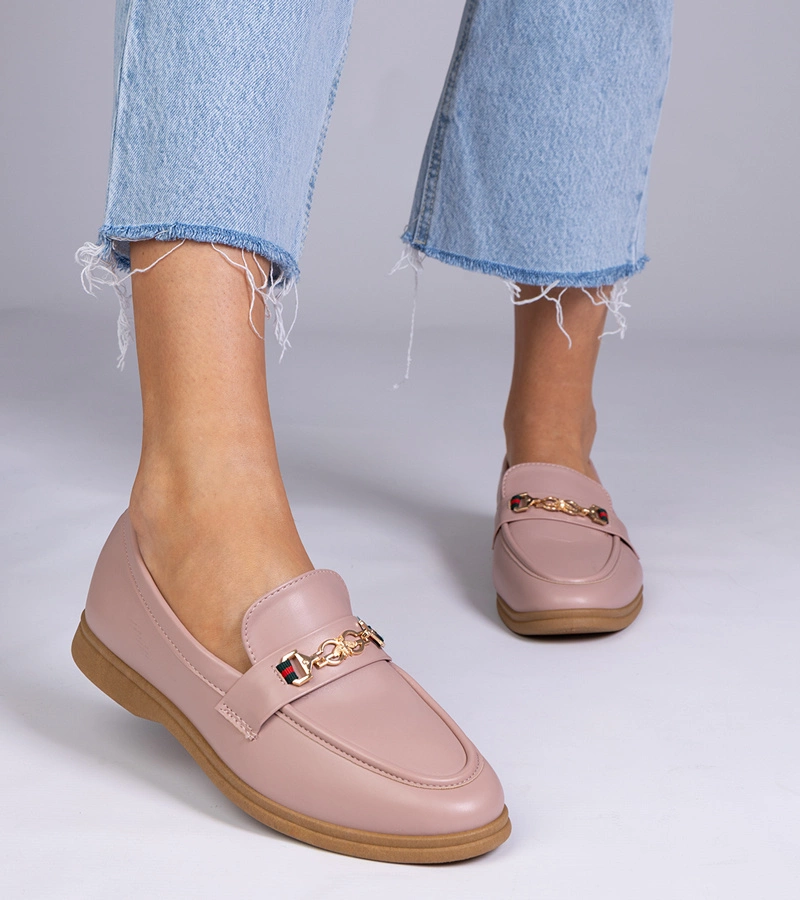Gemre Mocasini roz cu ornament auriu Feola