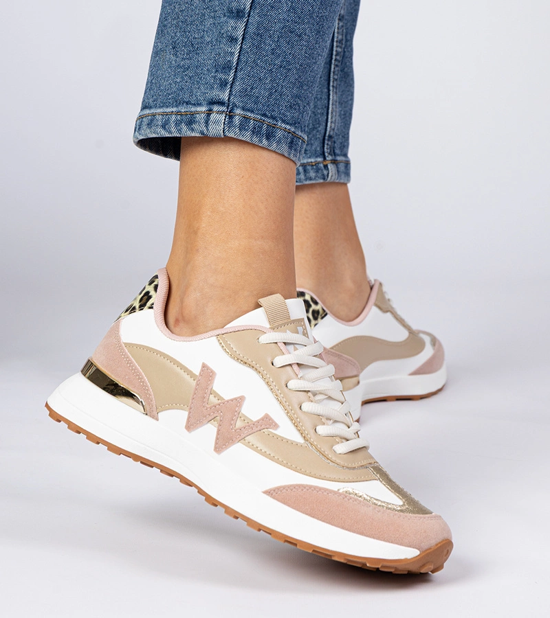 Gemre Adidași damă alb-roze cu detalii leopard Kalasa
