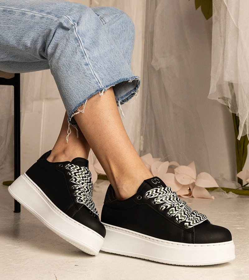 Gemre Adidași negri de damă cu șireturi masive Kessa