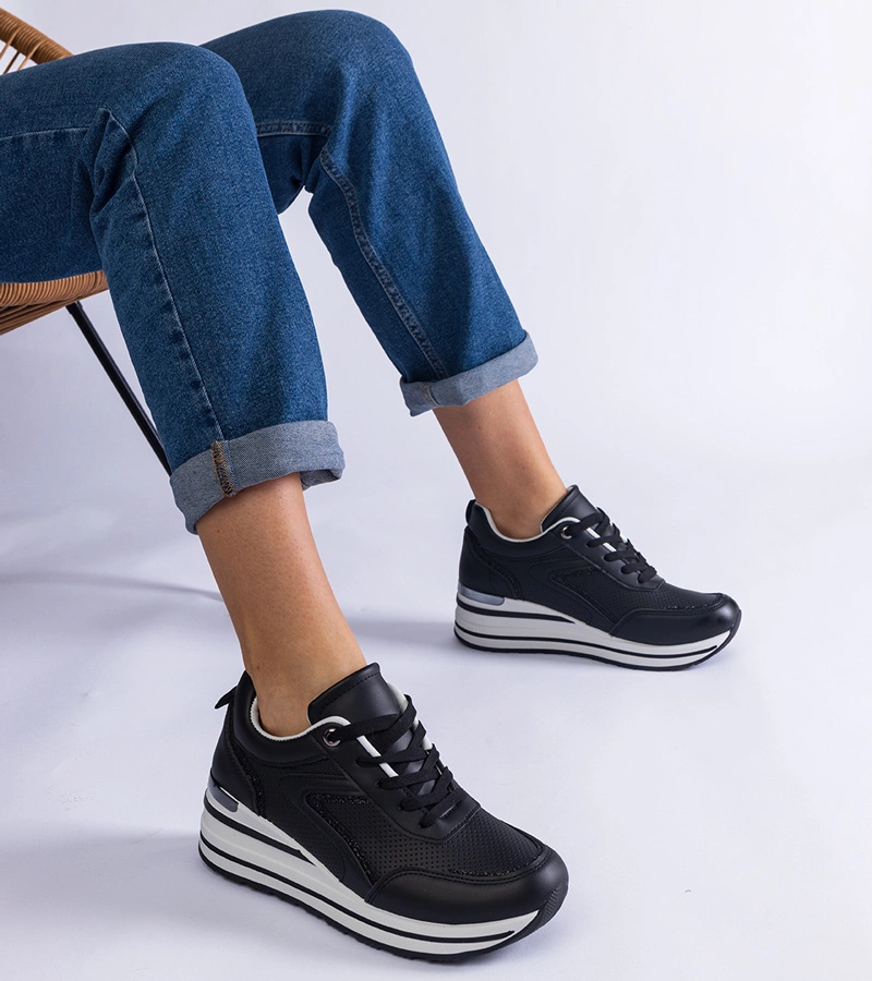 Gemre Adidași negri pe platformă decorați cu sclipici și inserție metalică Ursula