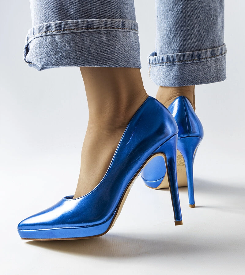 Gemre Stilettos Kristin albastru cu oglinzi