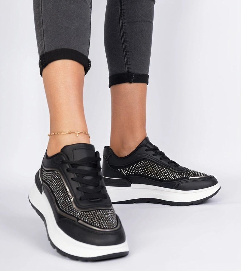 Gemre Adidași negri de damă cu zirconii Fucco