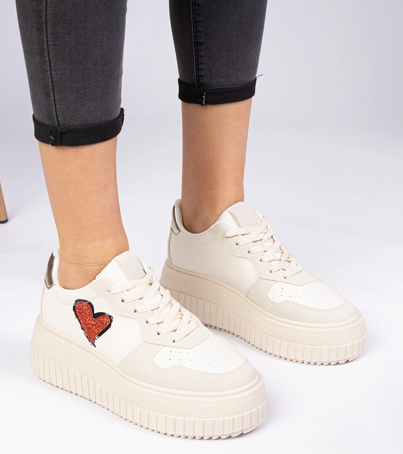 Gemre Adidași bej pentru femei cu inimioară sclipitoare Laira