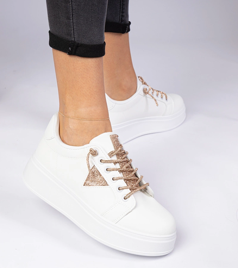 Gemre Adidași albi cu zirconii șampanie Treysi