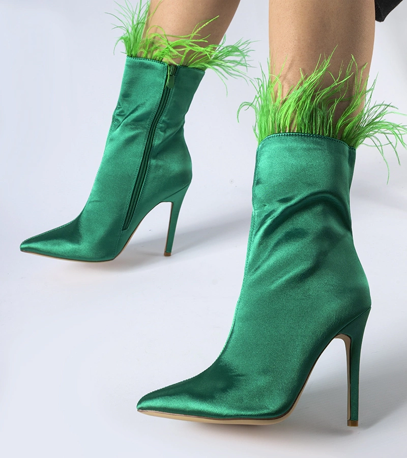Gemre Botine verzi decorate cu pene Selvena