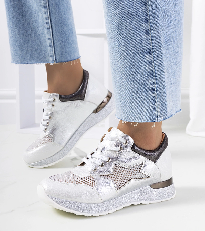 Gemre White metallic lace-up perforated sneakers Torres