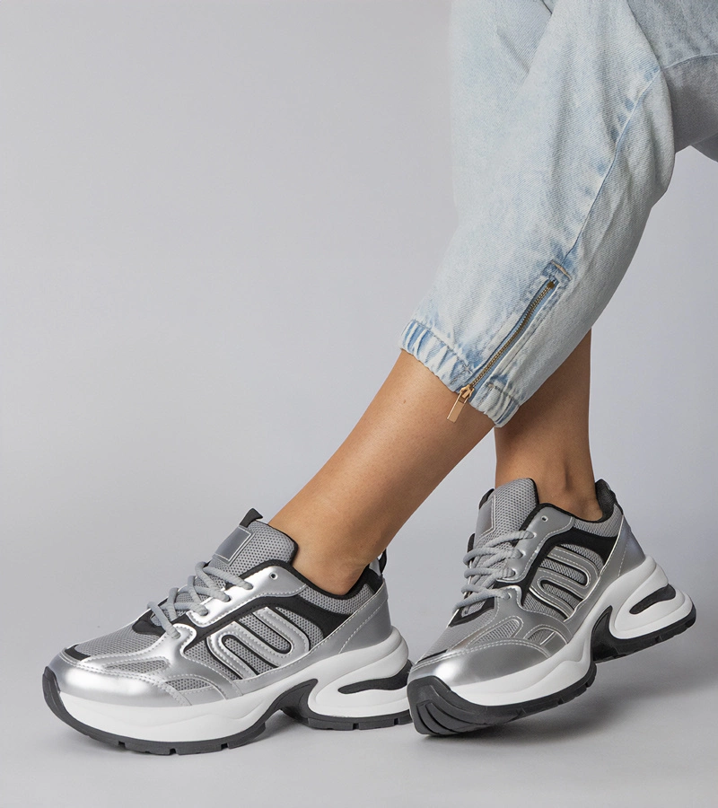 Gemre Sneakerși sport argintii pe talpă masivă Aries