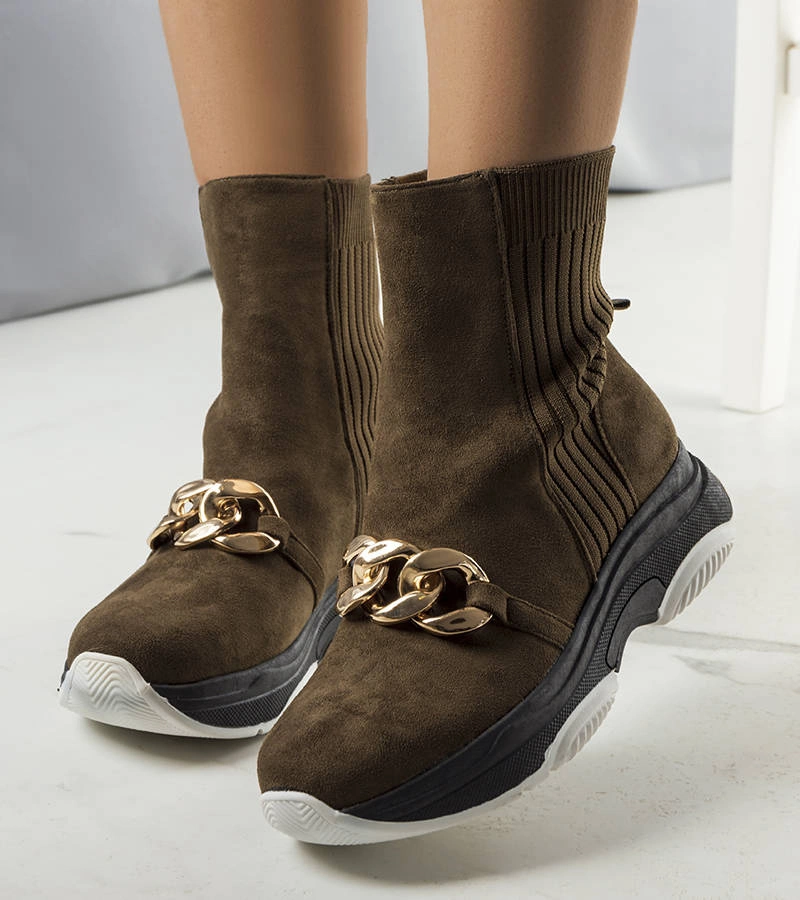 Gemre Green insulated ankle boots with chain Ulster
