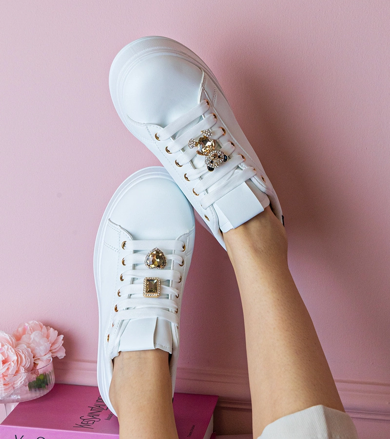 Gemre Adidași damă alb-negru decorați cu pietre Sarena