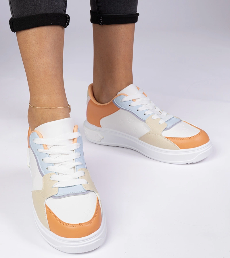 Gemre Adidași sportivi alb-portocalii din piele ecologică Lavilia