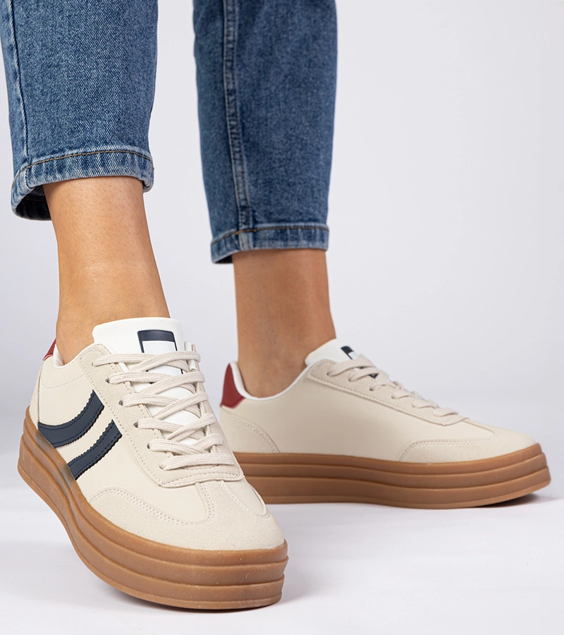 Gemre Adidași bej pentru femei cu detalii bleumarin Melly