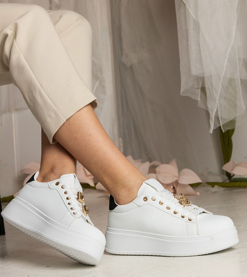 Gemre Adidași damă alb-negru decorați cu pietre Sarena