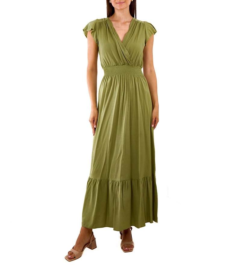 Gemre Rochie verde maxi cu pliuri Goffreda