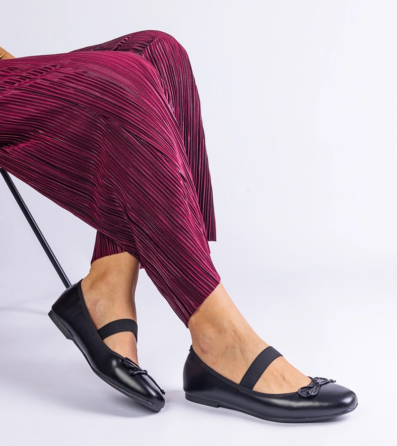 Gemre Balerini negri cu elastic și fundă decorativă Newton