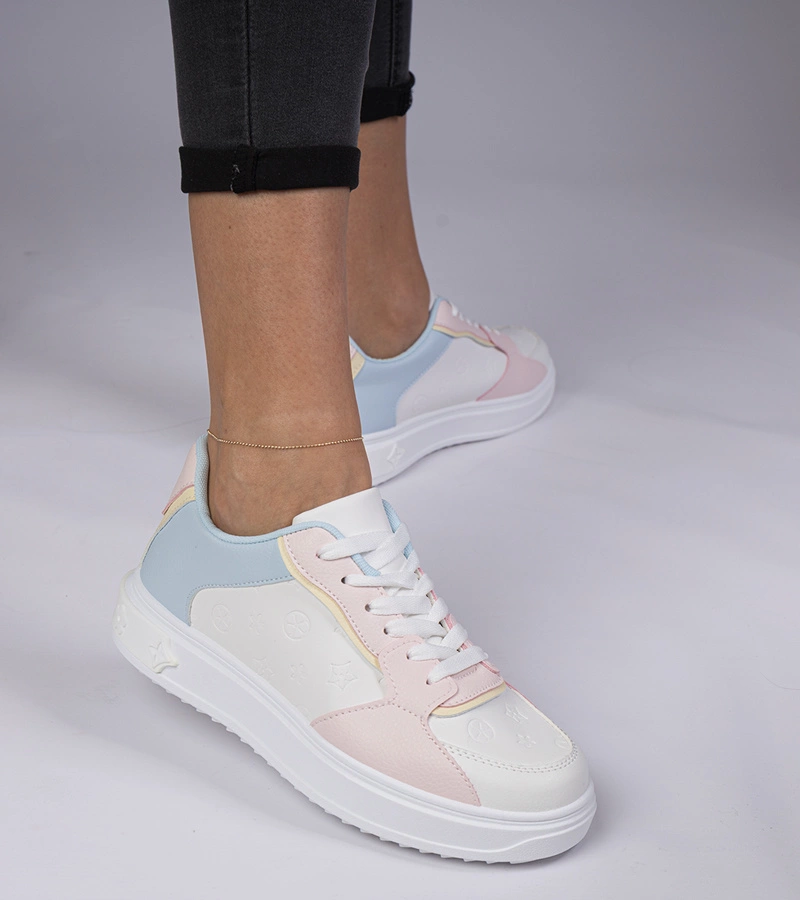 Gemre Pantofi sport alb-roz din piele ecologică Lavilia