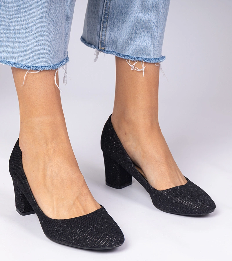 Gemre Pantofi negri de damă cu finisaj textil Surima