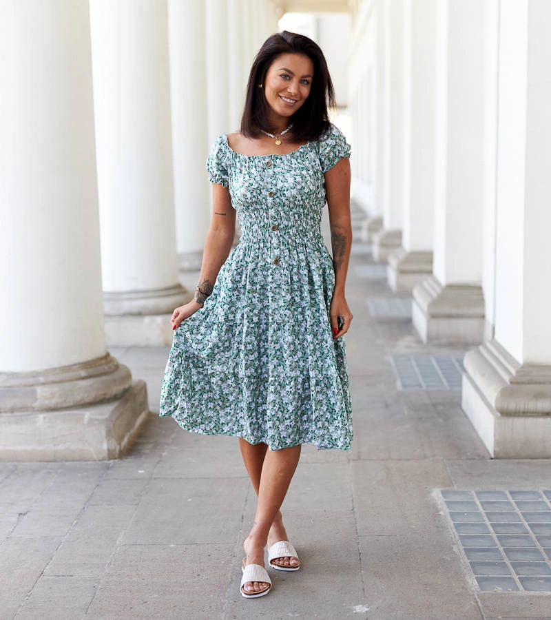 Gemre Rochie verde cu flori de Carita