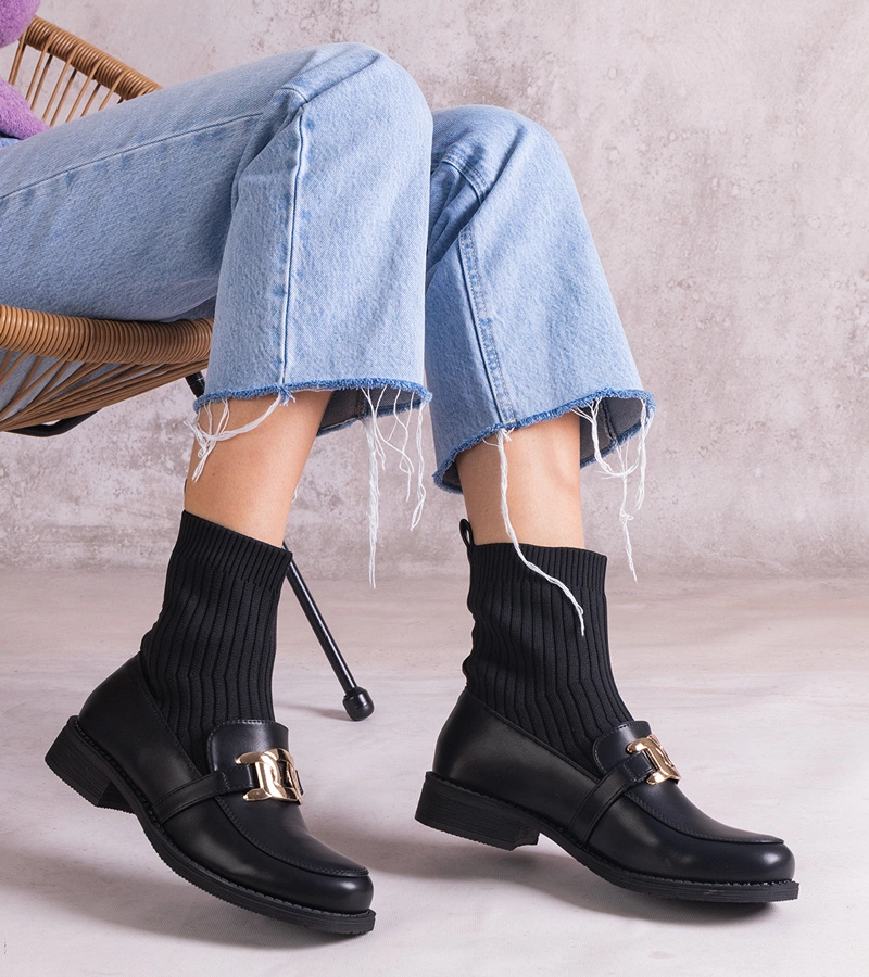 Gemre Botine negre cu guler textil Krisa