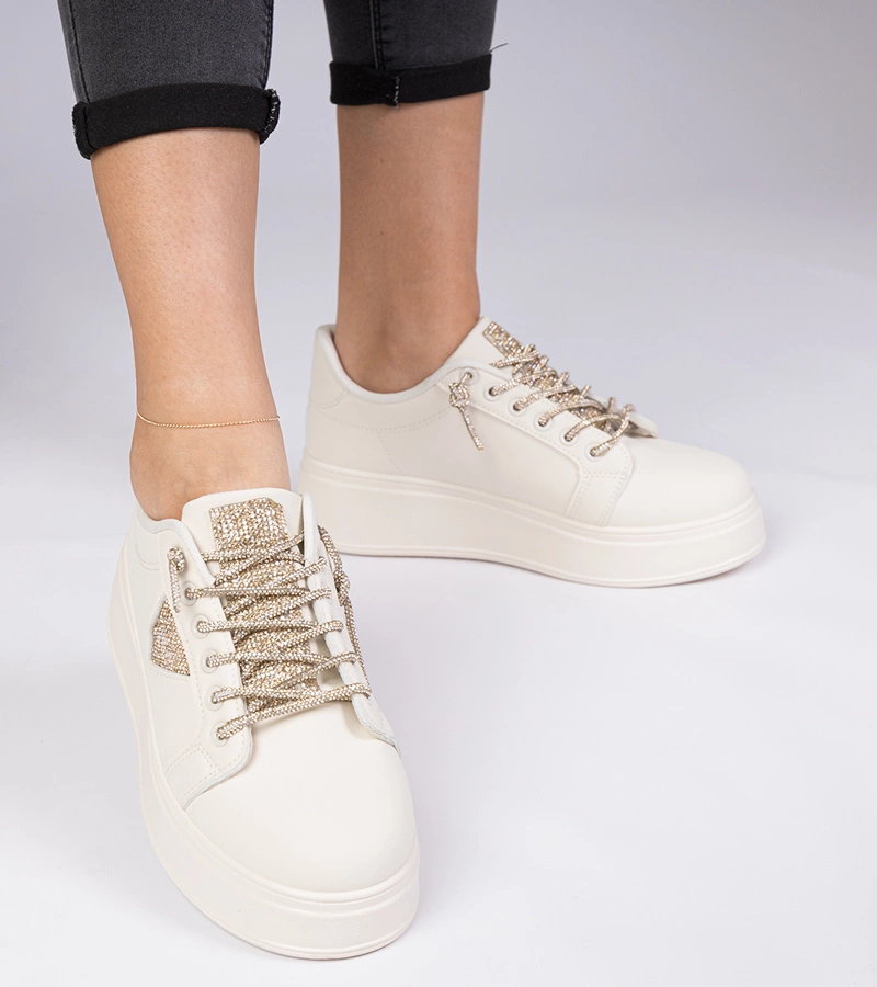 Gemre Beige sneakers with gold rhinestones Treysi