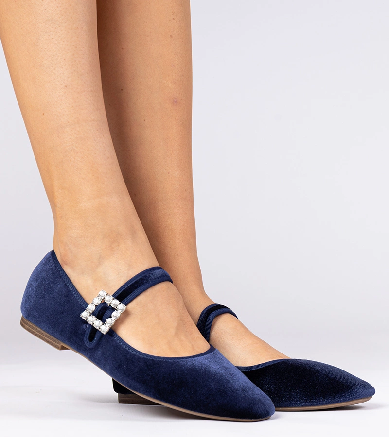 Gemre Balerini de damă bleumarin din catifea cu cataramă Kvitta