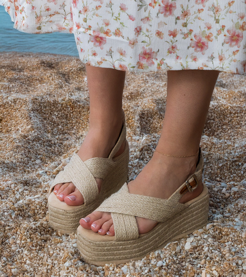 marka niezdefiniowana Beige platform espadrille sandals with straps Olisa