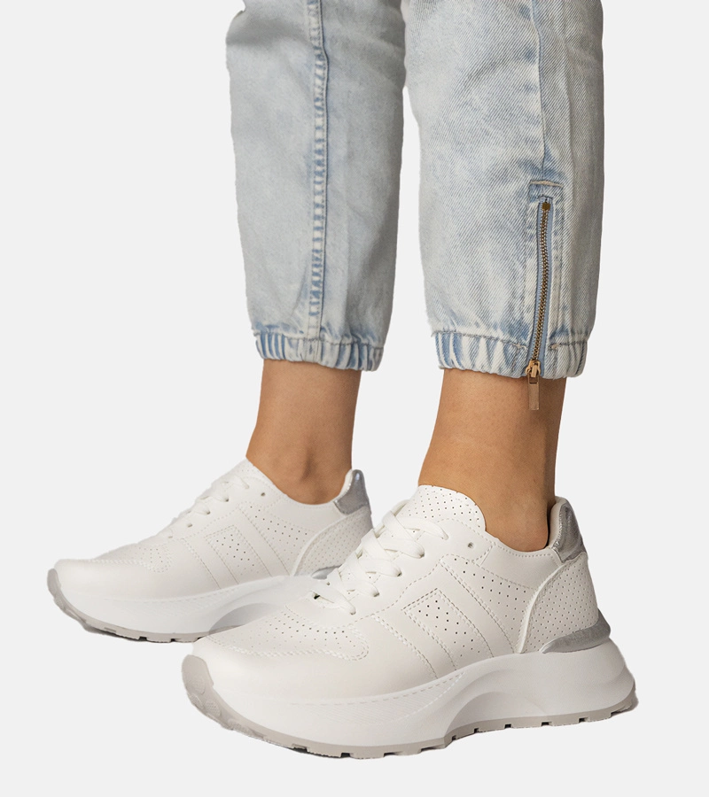 Gemre Adidași albi sport cu inserție argintie Lenkuta