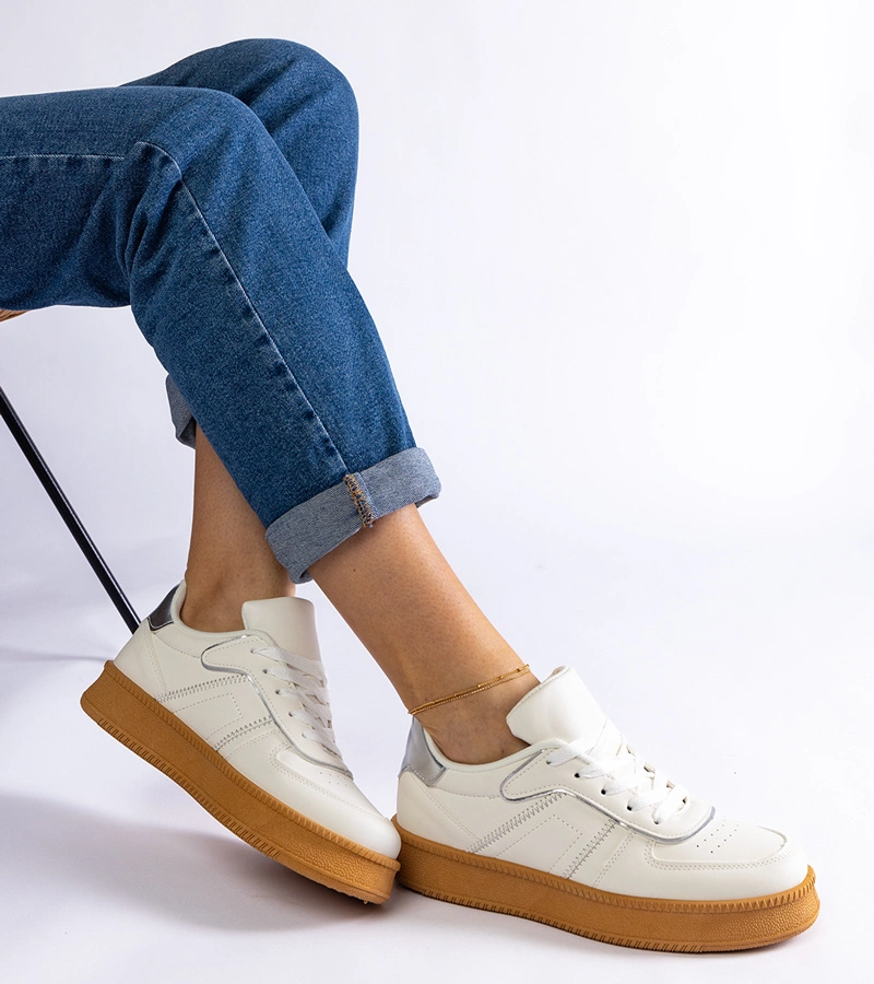 Gemre Adidași albi cu șireturi pe platformă Felicita