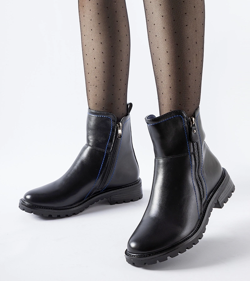 Gemre Botine negre cu fir albastru decorativ Nereo