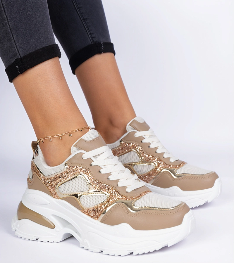 Gemre Adidași maro de damă decorați cu sclipici Sandoria