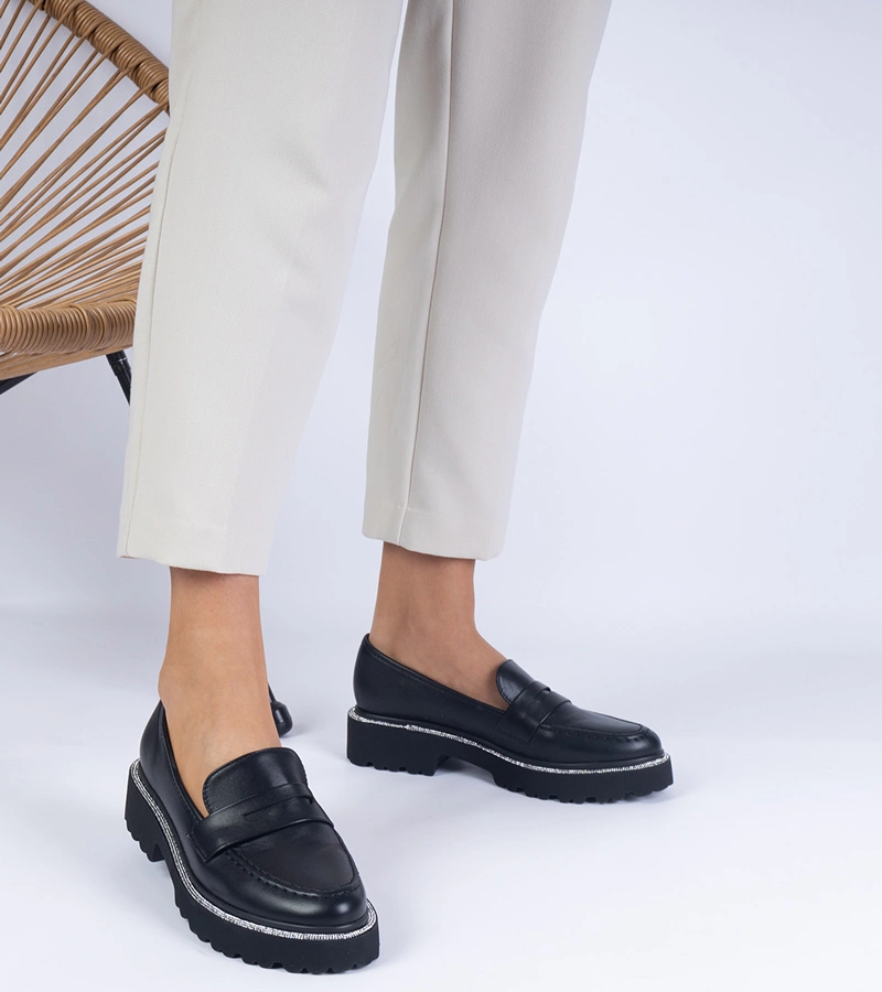 Gemre Mocasini negri de damă cu talpă groasă Presto