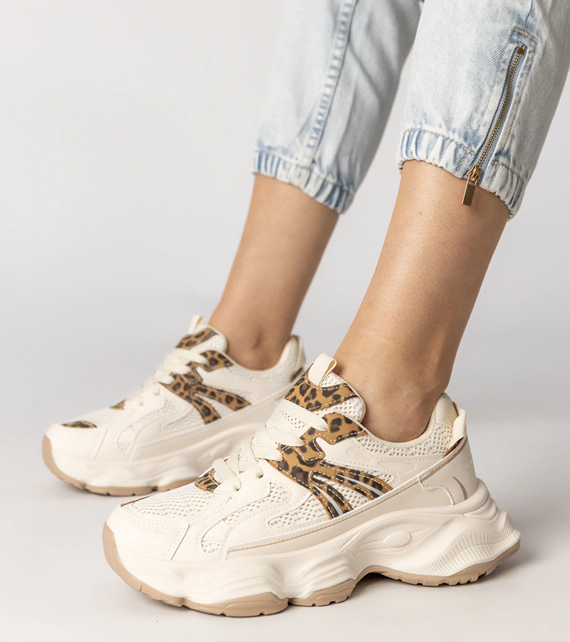 Gemre Adidași sport bej pentru femei cu inserție leopard Sandra