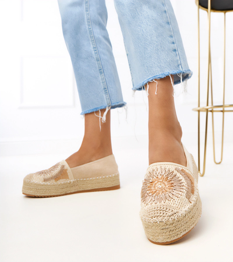 Gemre Espadrile bej cu broderie pe platformă Lorina
