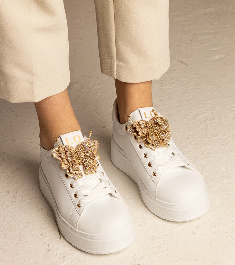 Gemre Adidași albi decorați cu fluturaș cu zirconii Kariba