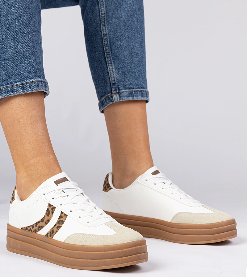Gemre Adidași albi de damă cu detalii leopard Melly
