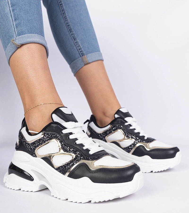 Gemre Adidași negri de damă decorați cu sclipici Sandoria