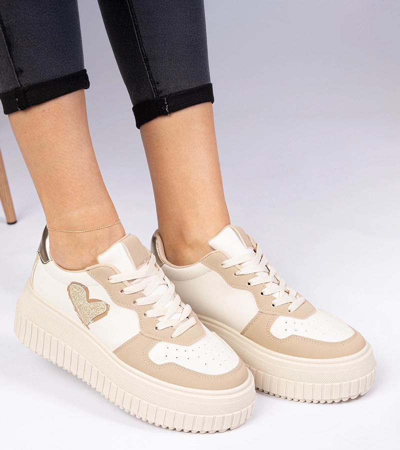 Gemre Adidași maro de damă cu inimioară sclipitoare Laira