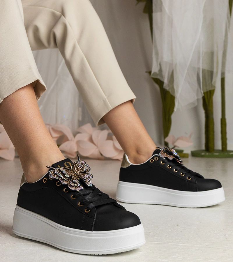 Gemre Adidași negri decorați cu fluturaș cu zirconii Kariba