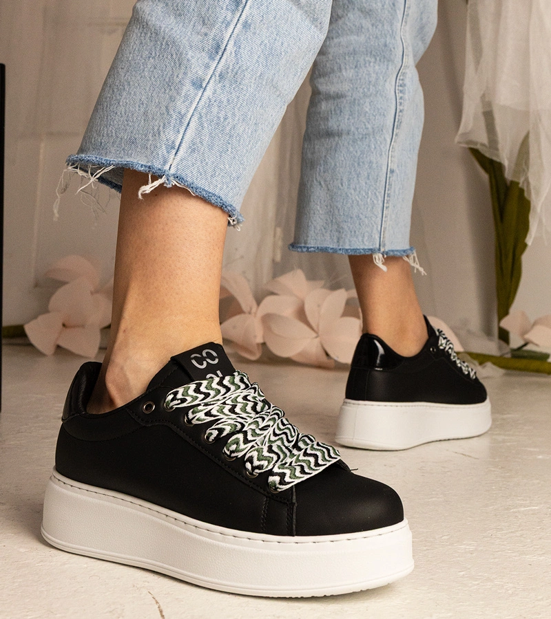 Gemre Adidași negri de damă cu șireturi masive Kessa