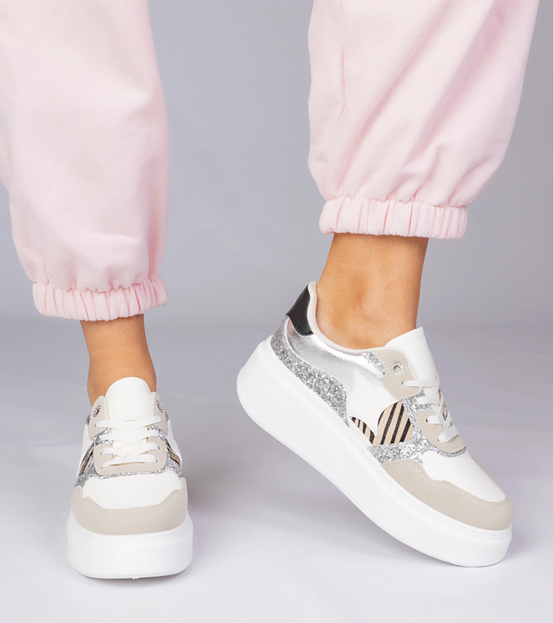 Gemre Adidași bej cu sclipici și imprimeu animal Bertula