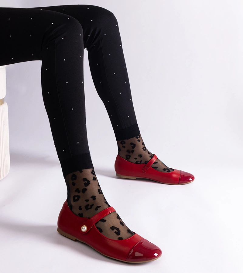 Gemre Balerini roșii cu vârf lăcuit, cu închidere pe arici Jaures