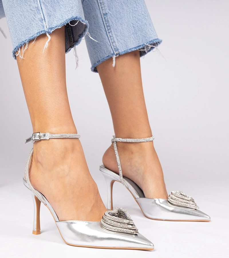 Gemre Silver slingback stilettos embellished with zirconia Isoda