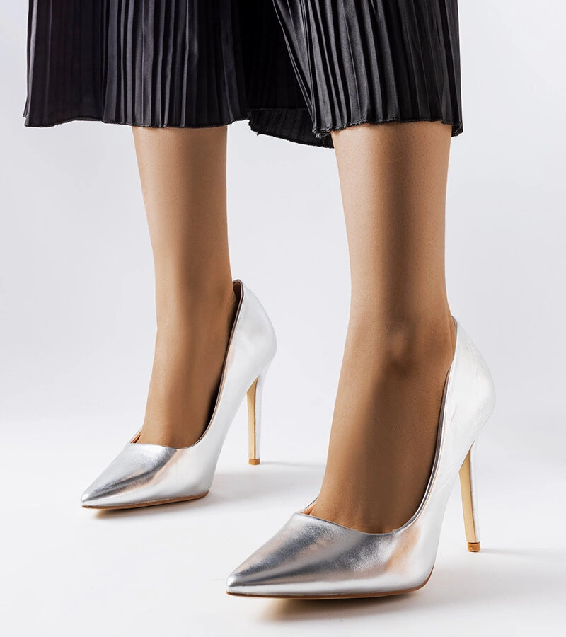 Gemre Pantofi stiletto Delis argintii metalizați