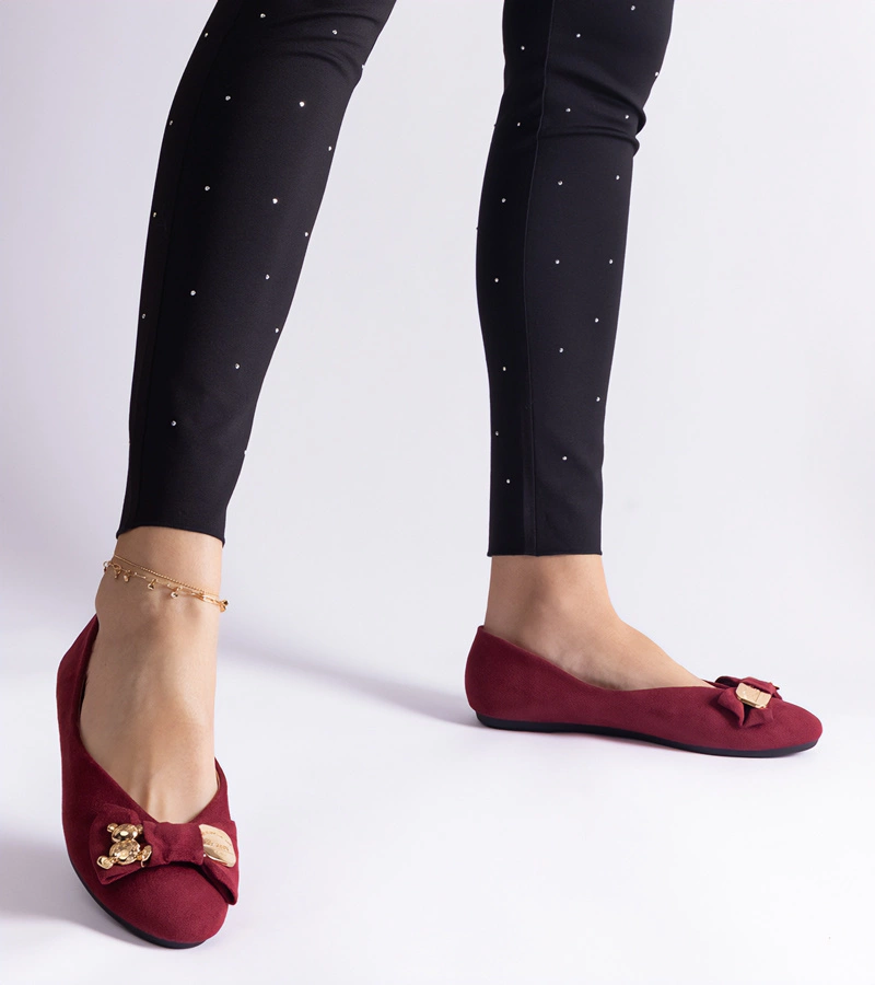 Gemre Balerini bordo decorați cu fundiță și broșă Esdras