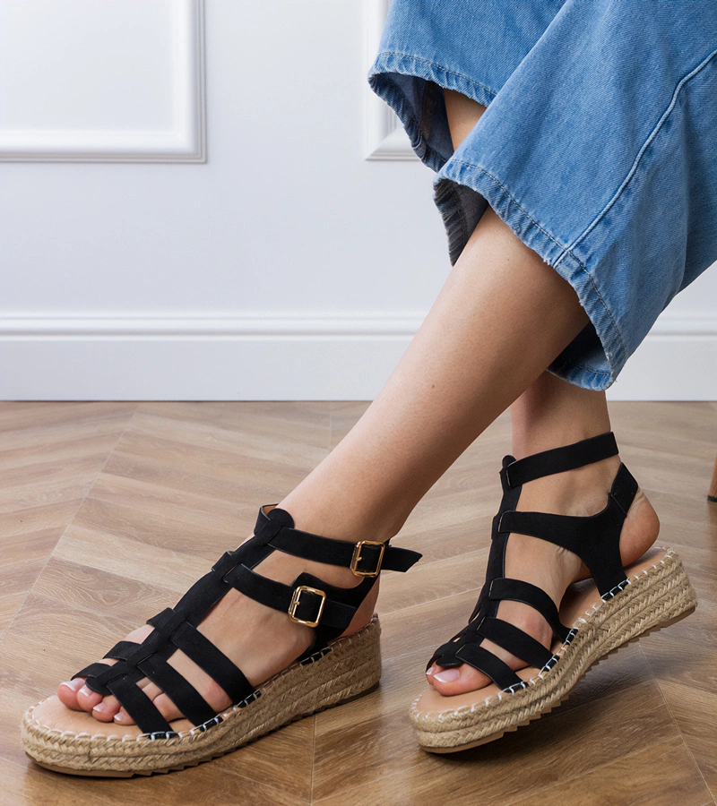 Gemre Sandale negre espadrile pe platformă joasă Amur