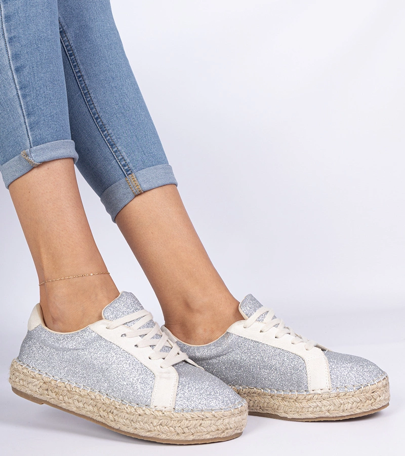 Gemre Espadrile argintii de damă decorate cu sclipici Taredo